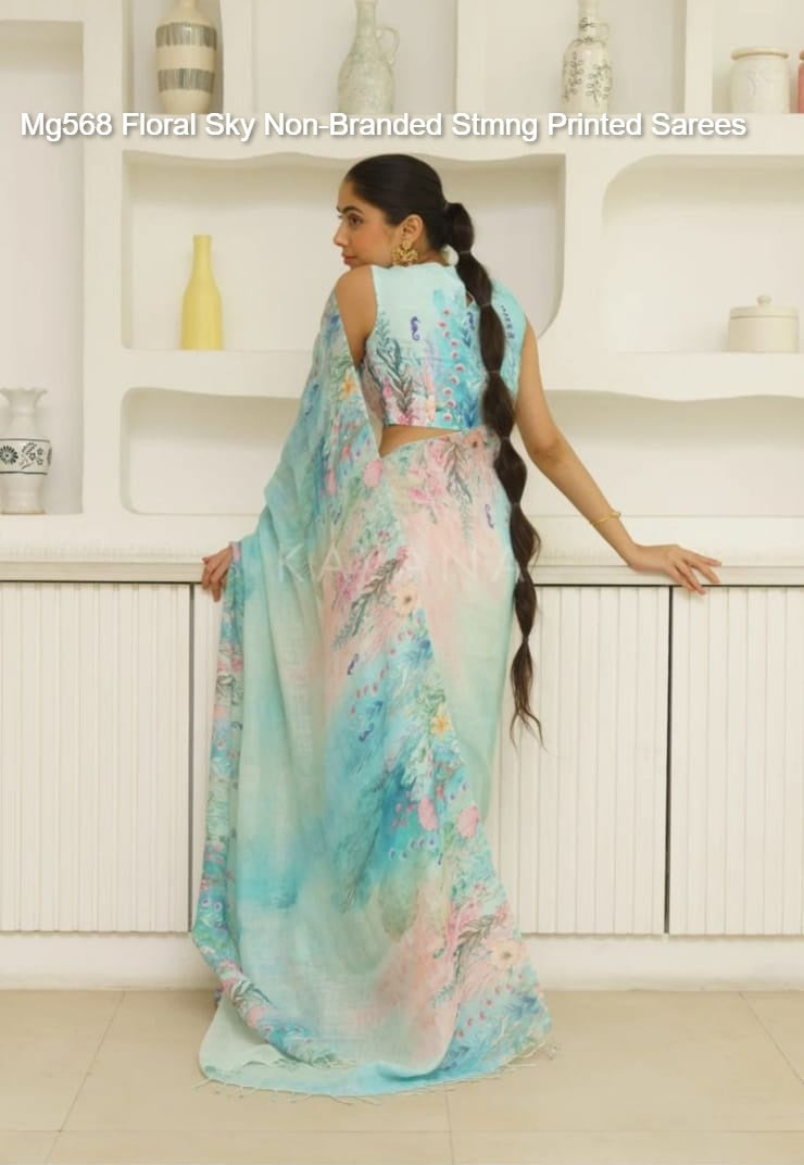 Mg568 Floral Sky Non-Branded Stmng Printed Sarees