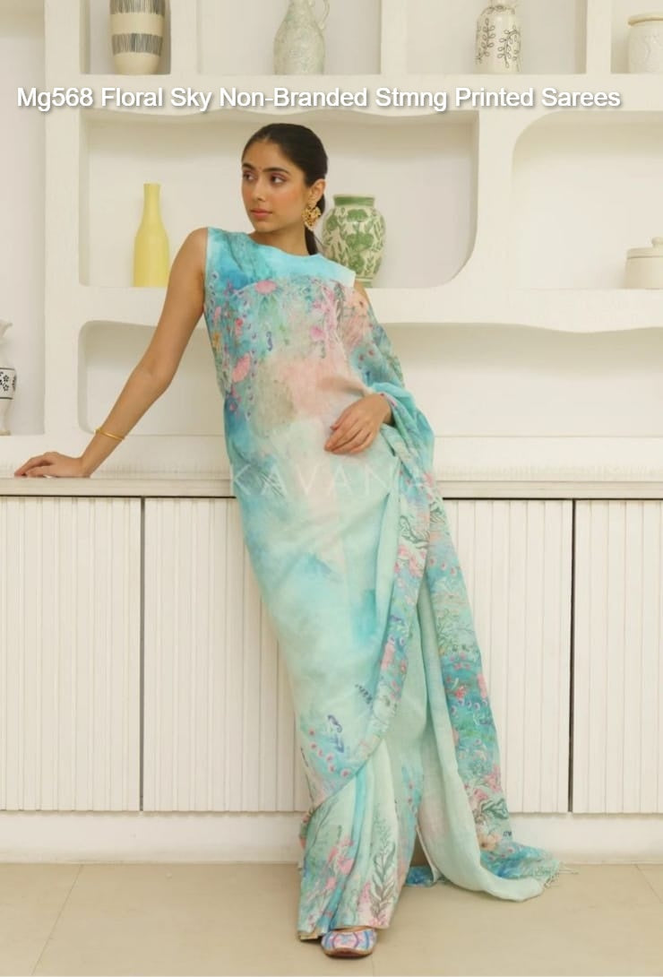 Mg568 Floral Sky Non-Branded Stmng Printed Sarees