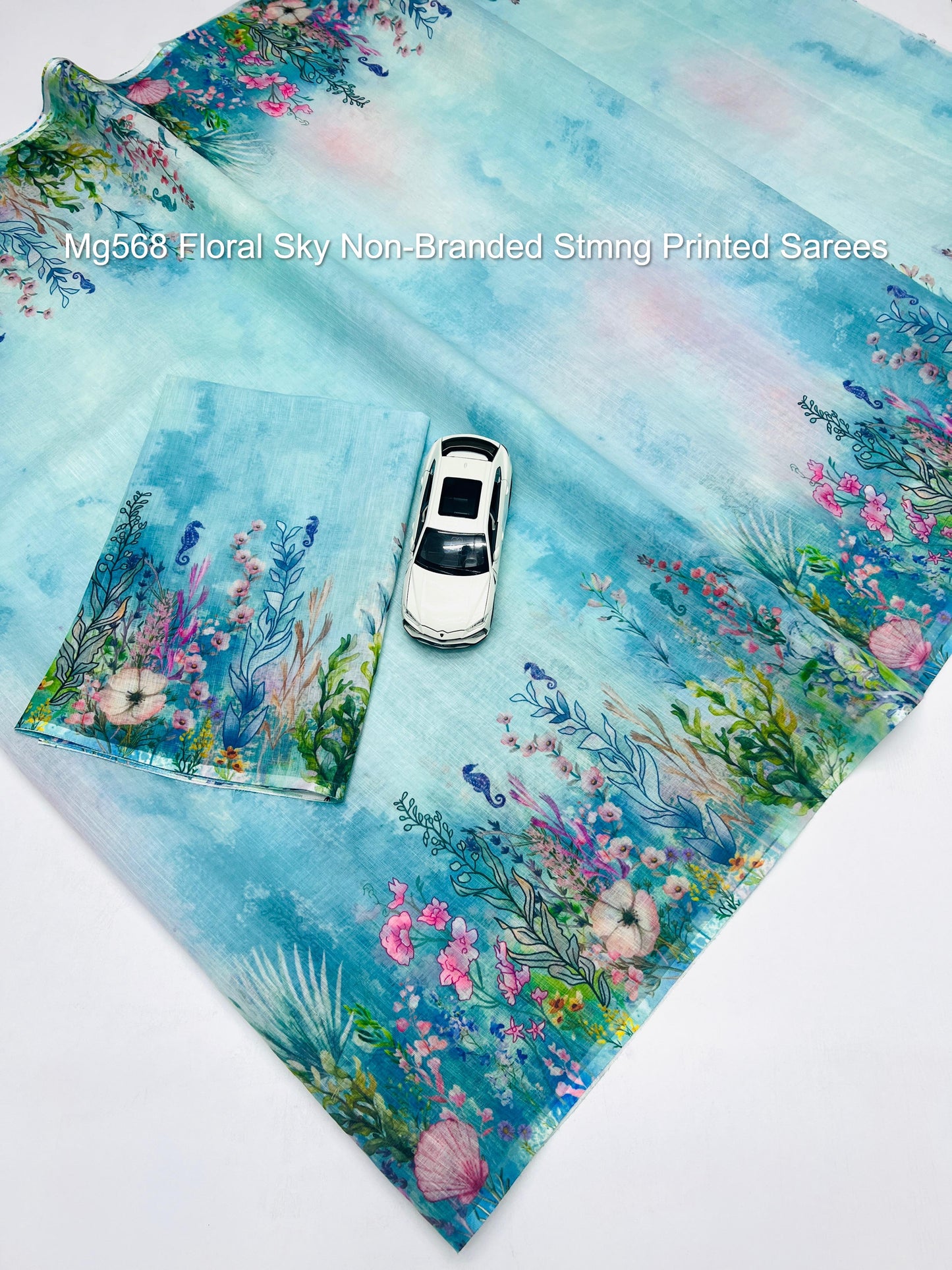 Mg568 Floral Sky Non-Branded Stmng Printed Sarees