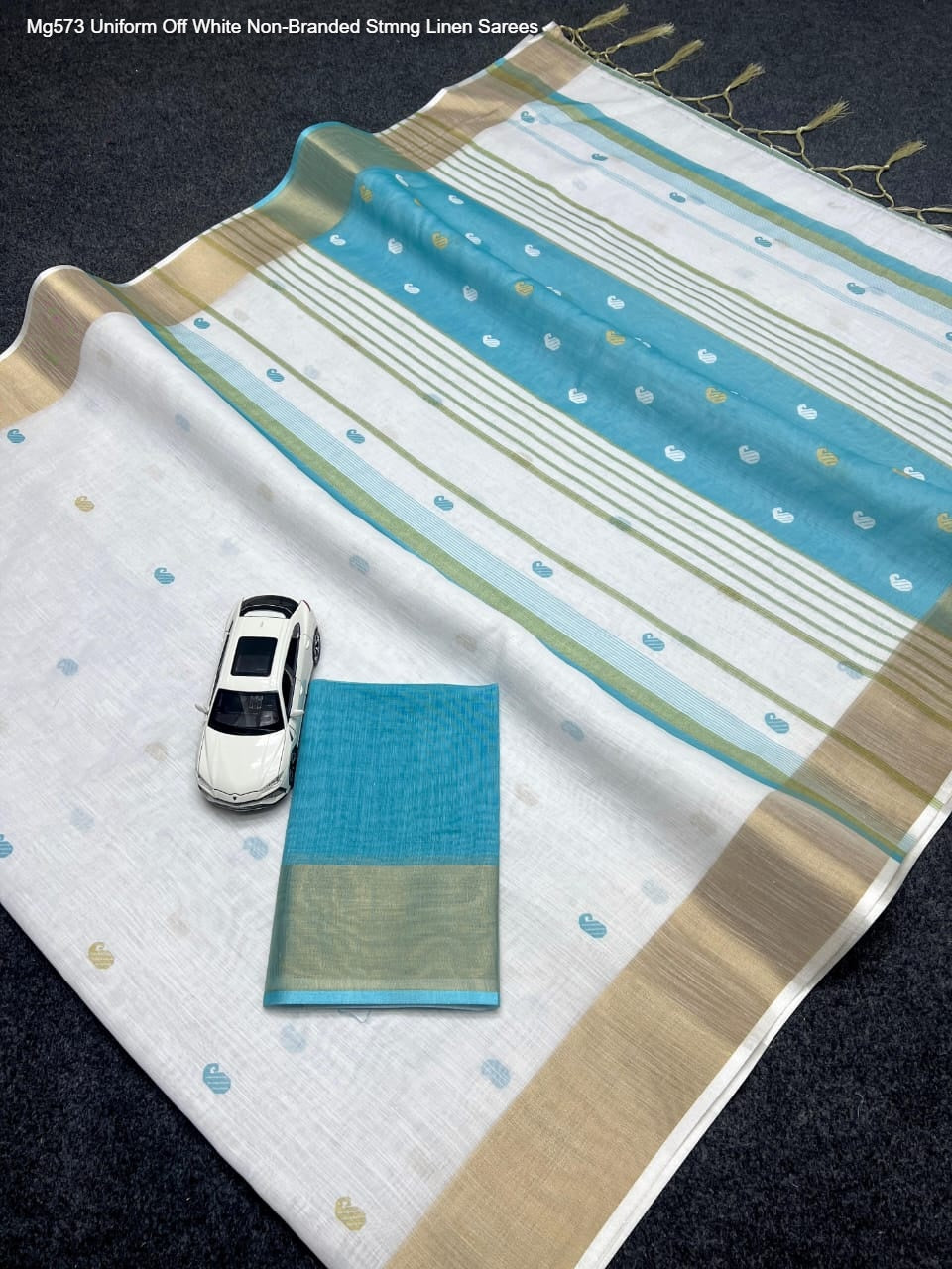 Mg573 Uniform Off White Non-Branded Stmng Linen Sarees