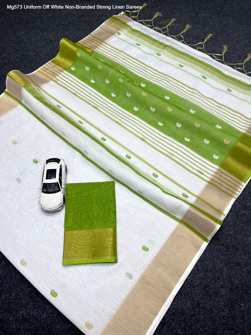 Mg573 Uniform Off White Non-Branded Stmng Linen Sarees
