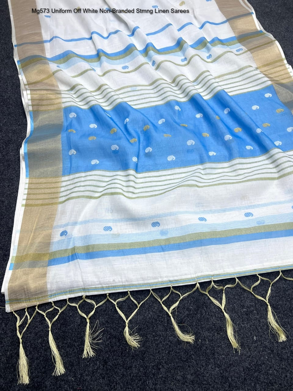 Mg573 Uniform Off White Non-Branded Stmng Linen Sarees