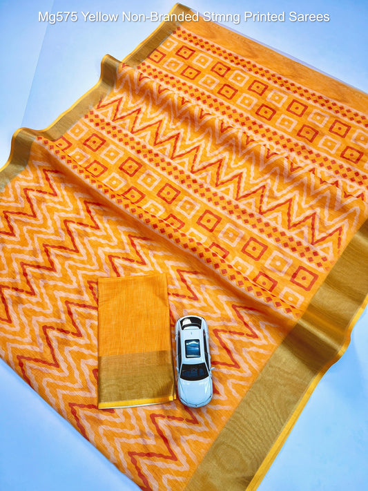 Mg575 Yellow Non-Branded Stmng Printed Sarees