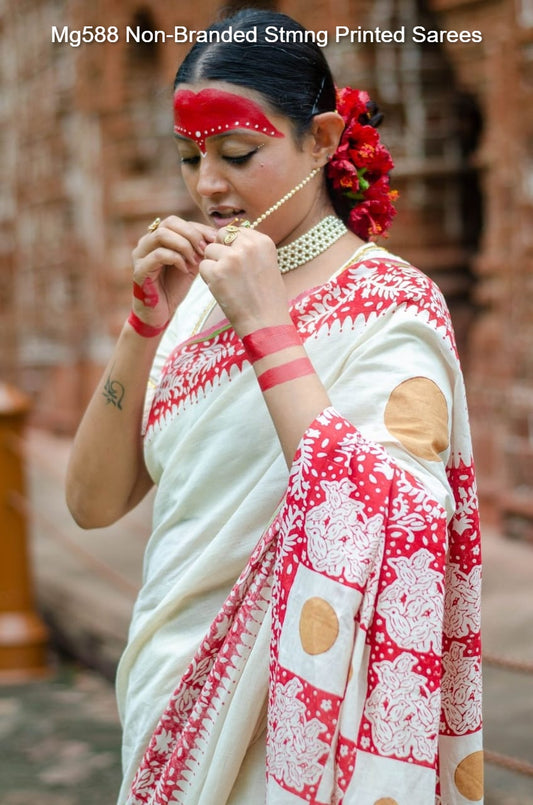 Mg588 Non-Branded Stmng Printed Sarees