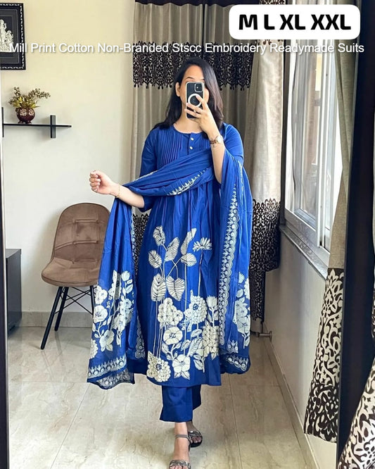 Mill Print Cotton Non-Branded Stscc Embroidery Readymade Suits