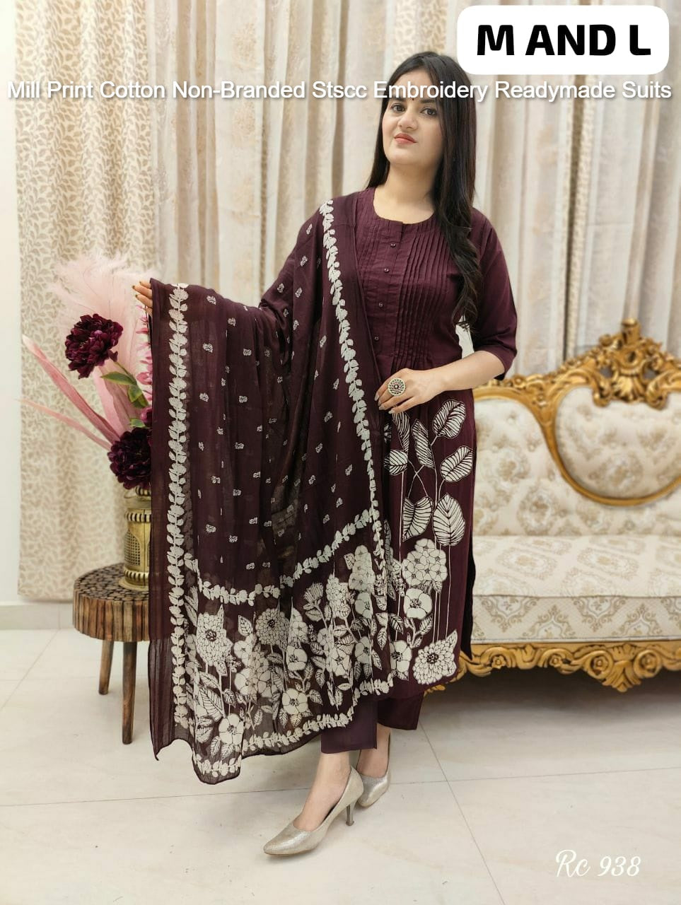 Mill Print Cotton Non-Branded Stscc Embroidery Readymade Suits