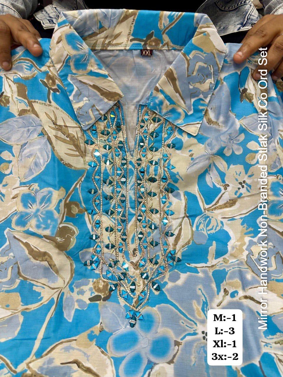 Mirror Handwork Non-Branded Stlak Silk Co Ord Set