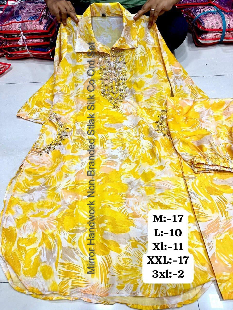 Mirror Handwork Non-Branded Stlak Silk Co Ord Set