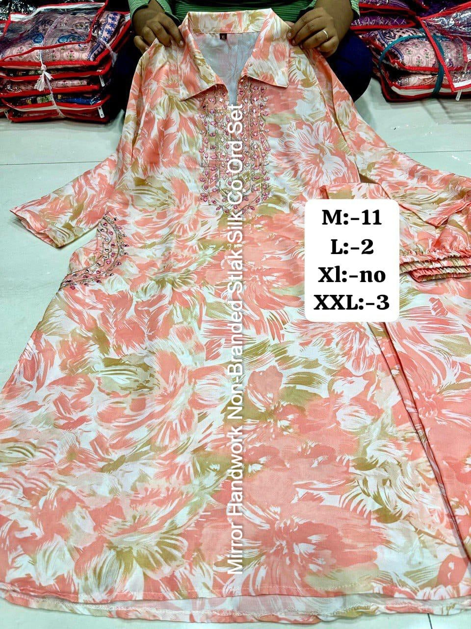Mirror Handwork Non-Branded Stlak Silk Co Ord Set
