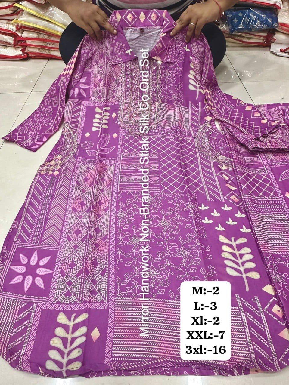 Mirror Handwork Non-Branded Stlak Silk Co Ord Set