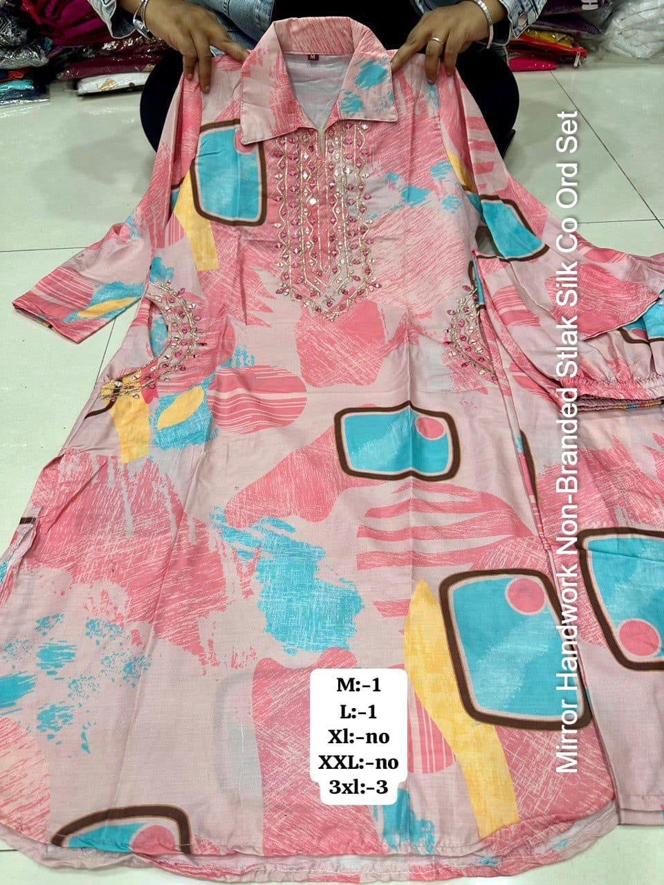 Mirror Handwork Non-Branded Stlak Silk Co Ord Set