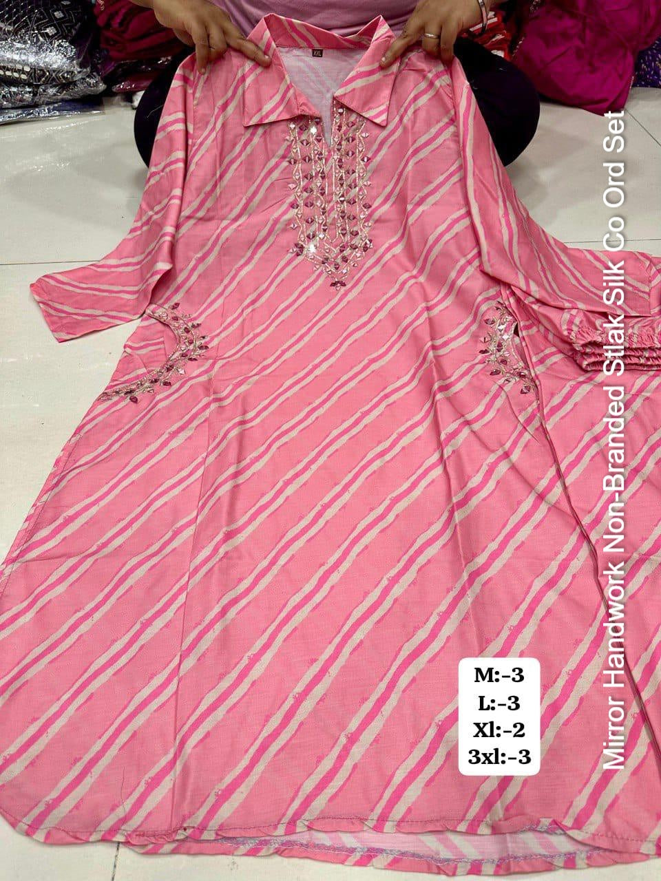 Mirror Handwork Non-Branded Stlak Silk Co Ord Set