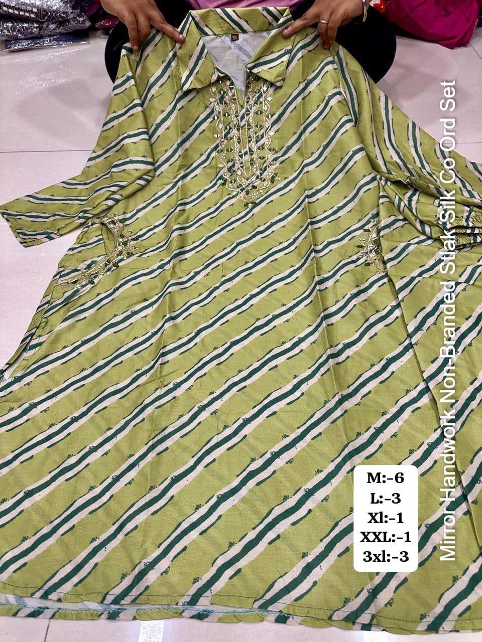 Mirror Handwork Non-Branded Stlak Silk Co Ord Set