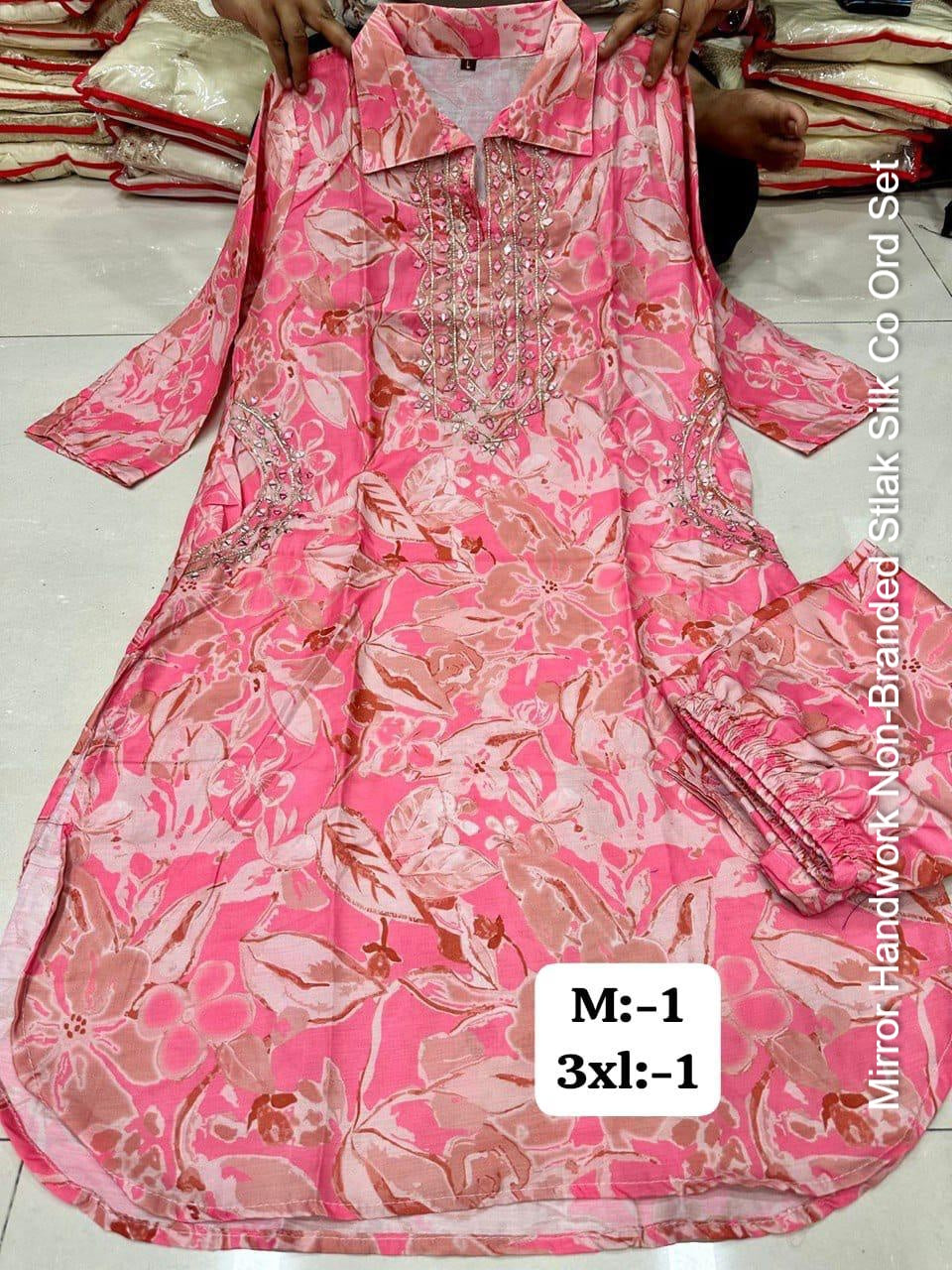 Mirror Handwork Non-Branded Stlak Silk Co Ord Set