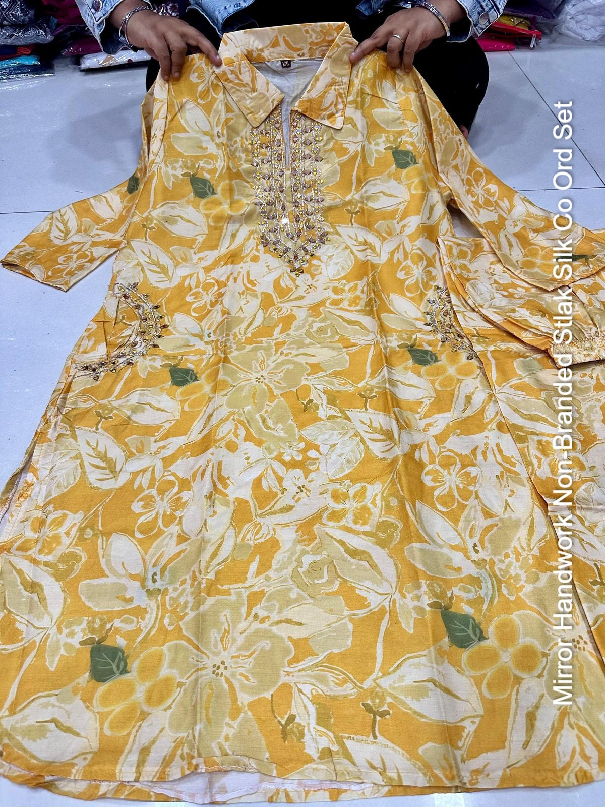 Mirror Handwork Non-Branded Stlak Silk Co Ord Set