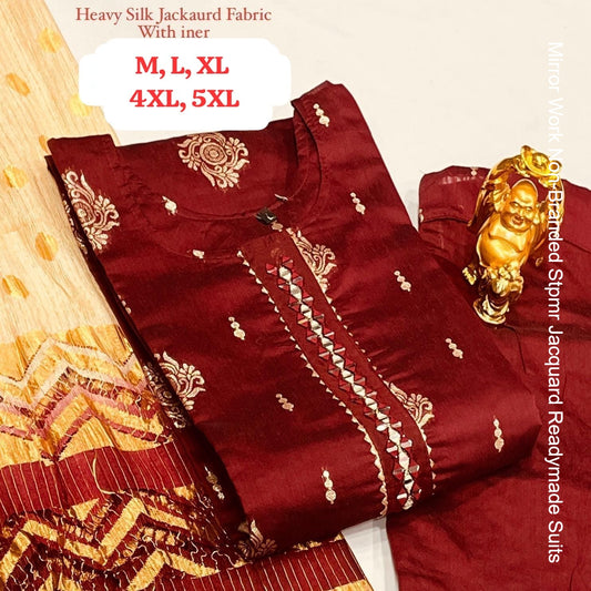 Mirror Work Non-Branded Stpmr Jacquard Readymade Suits