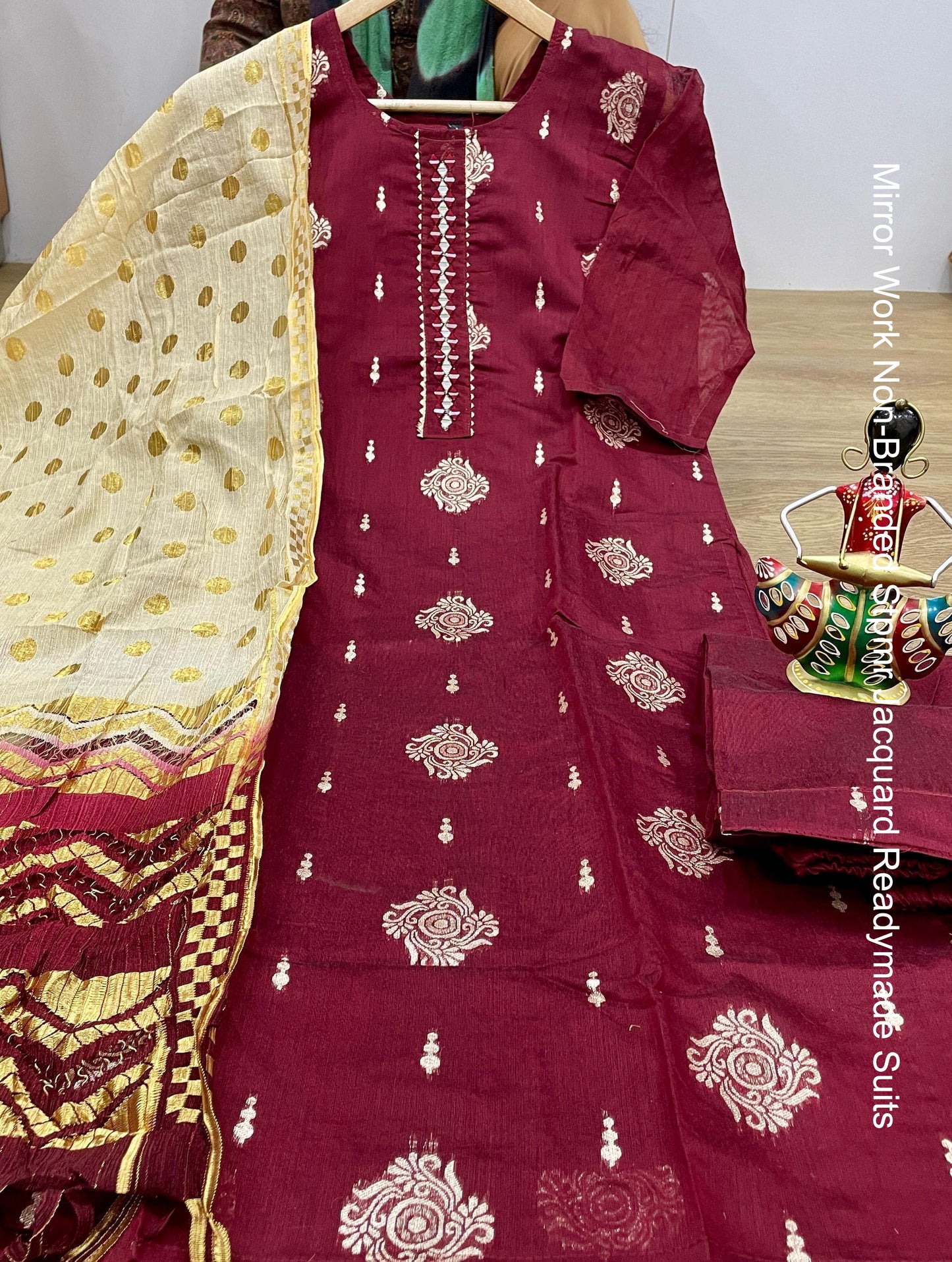 Mirror Work Non-Branded Stpmr Jacquard Readymade Suits