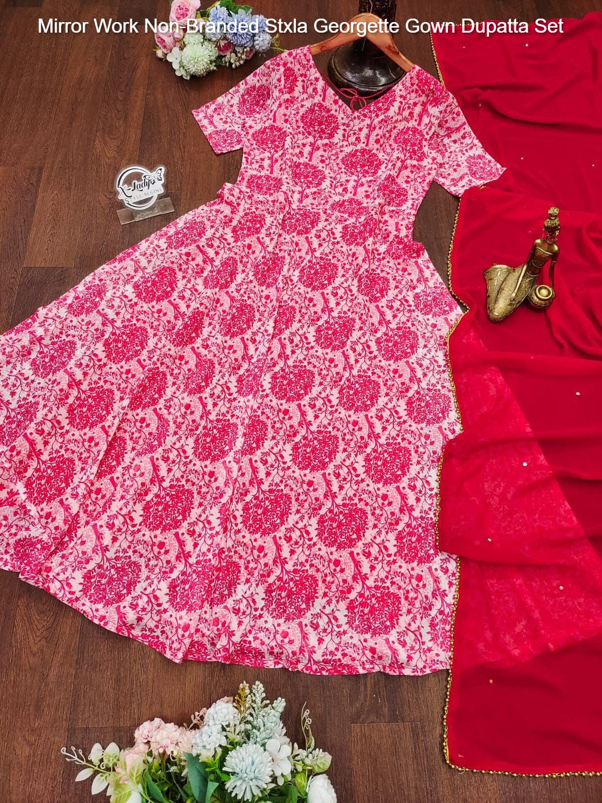 Mirror Work Non-Branded Stxla Georgette Gown Dupatta Set