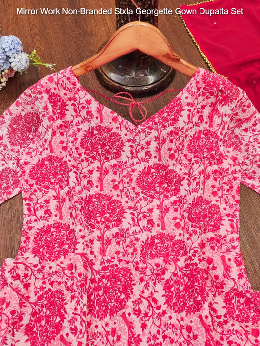 Mirror Work Non-Branded Stxla Georgette Gown Dupatta Set