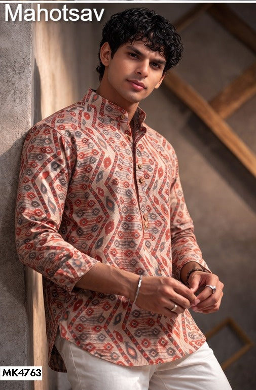 Mk4763 Vol 2 Mahotsav Linen Mens Short Kurta