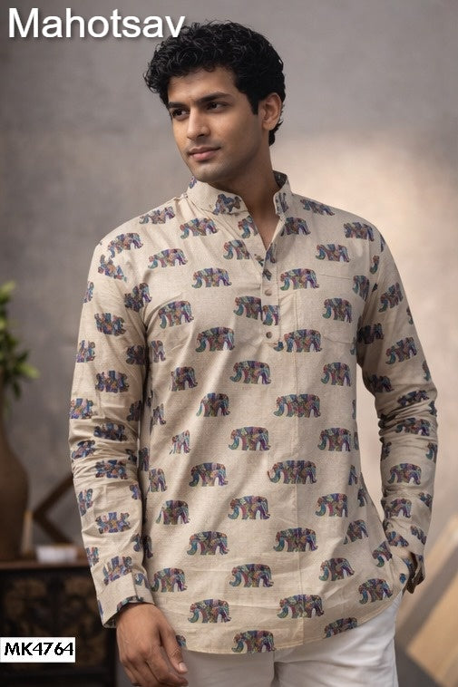 Mk4764 Vol 2 Mahotsav Linen Mens Short Kurta