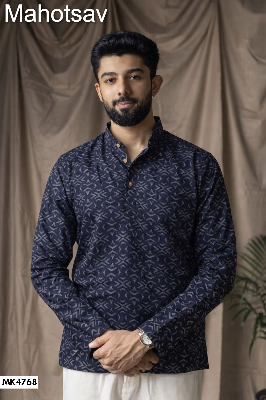 Mk4768 Vol 2 Mahotsav Linen Mens Short Kurta