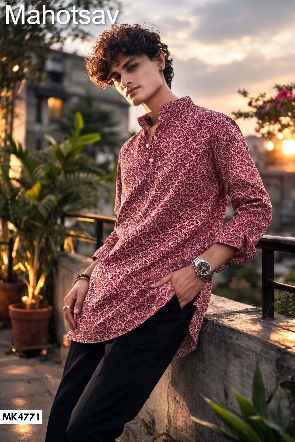 Mk4771 Vol 2 Mahotsav Linen Mens Short Kurta