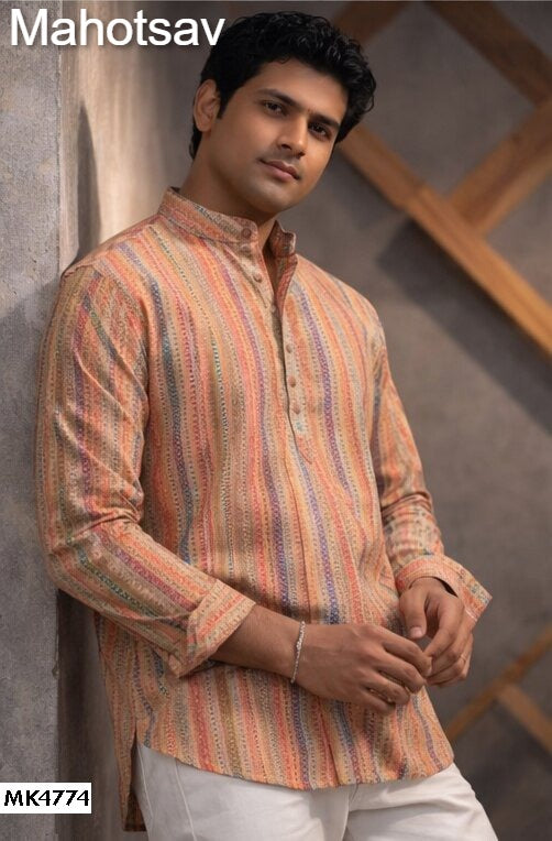 Mk4774 Vol 2 Mahotsav Linen Mens Short Kurta