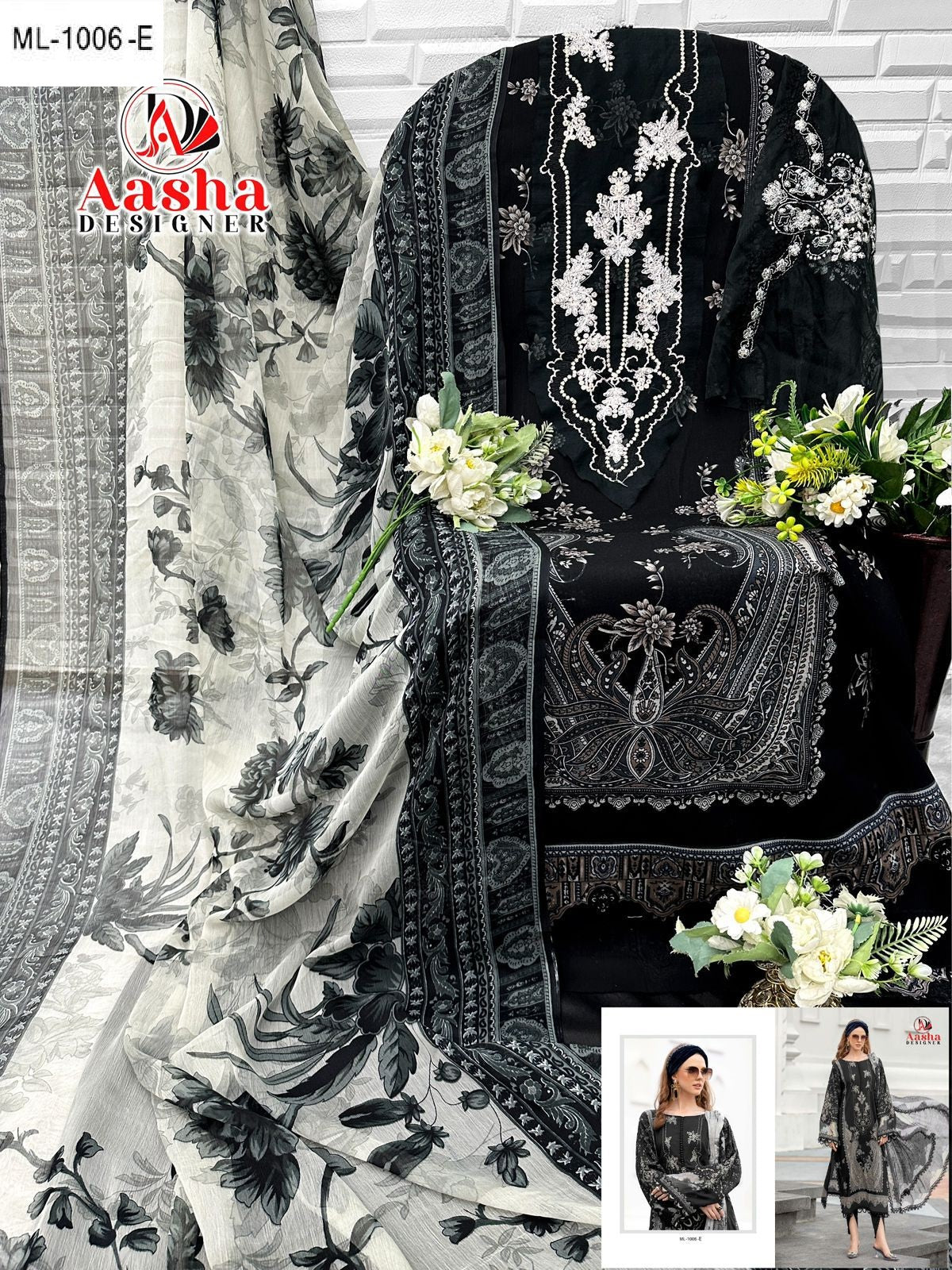 Ml-1006-E Aasha Designer Printed Pakistani Patch Suits