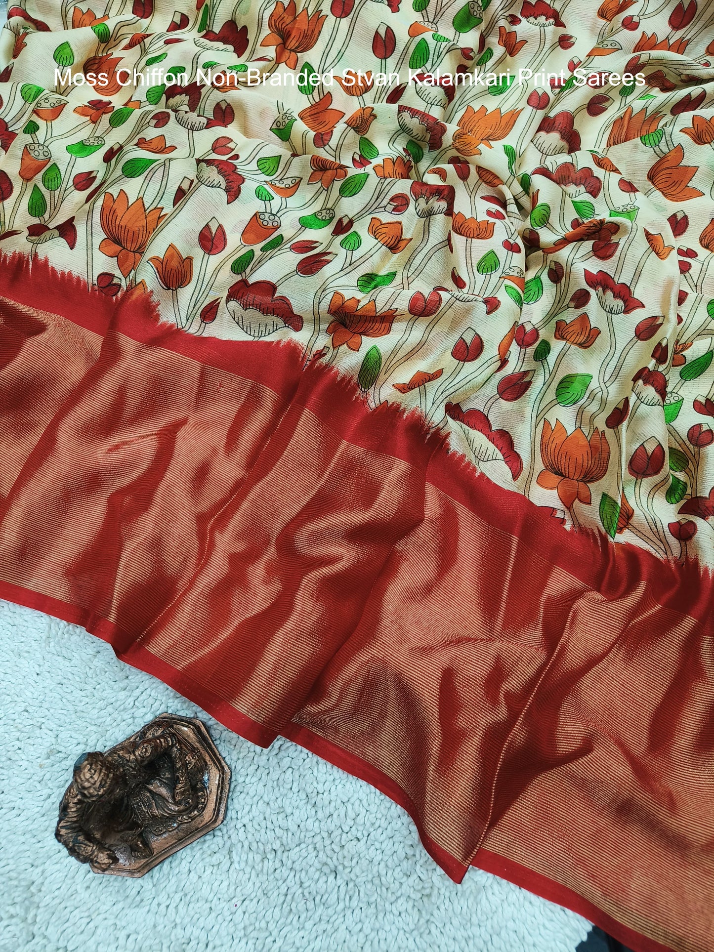 Moss Chiffon Non-Branded Stvan Kalamkari Print Sarees