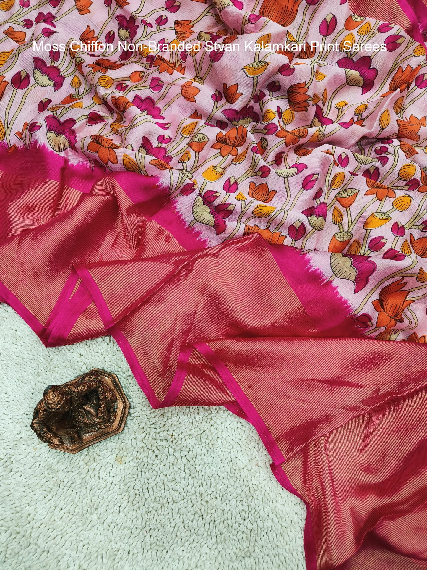 Moss Chiffon Non-Branded Stvan Kalamkari Print Sarees