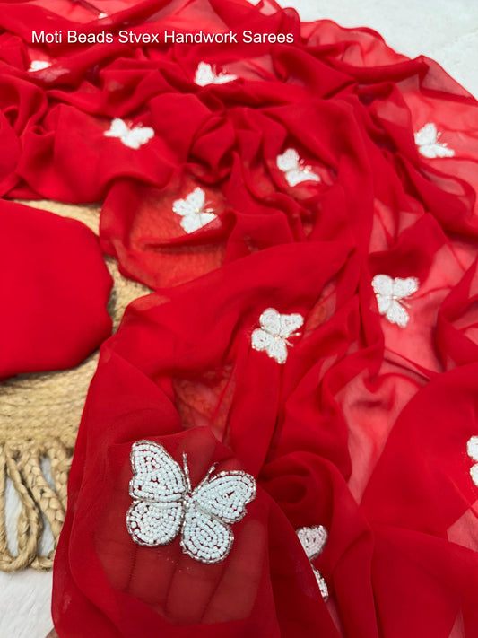 Moti Beads Stvex Handwork Sarees