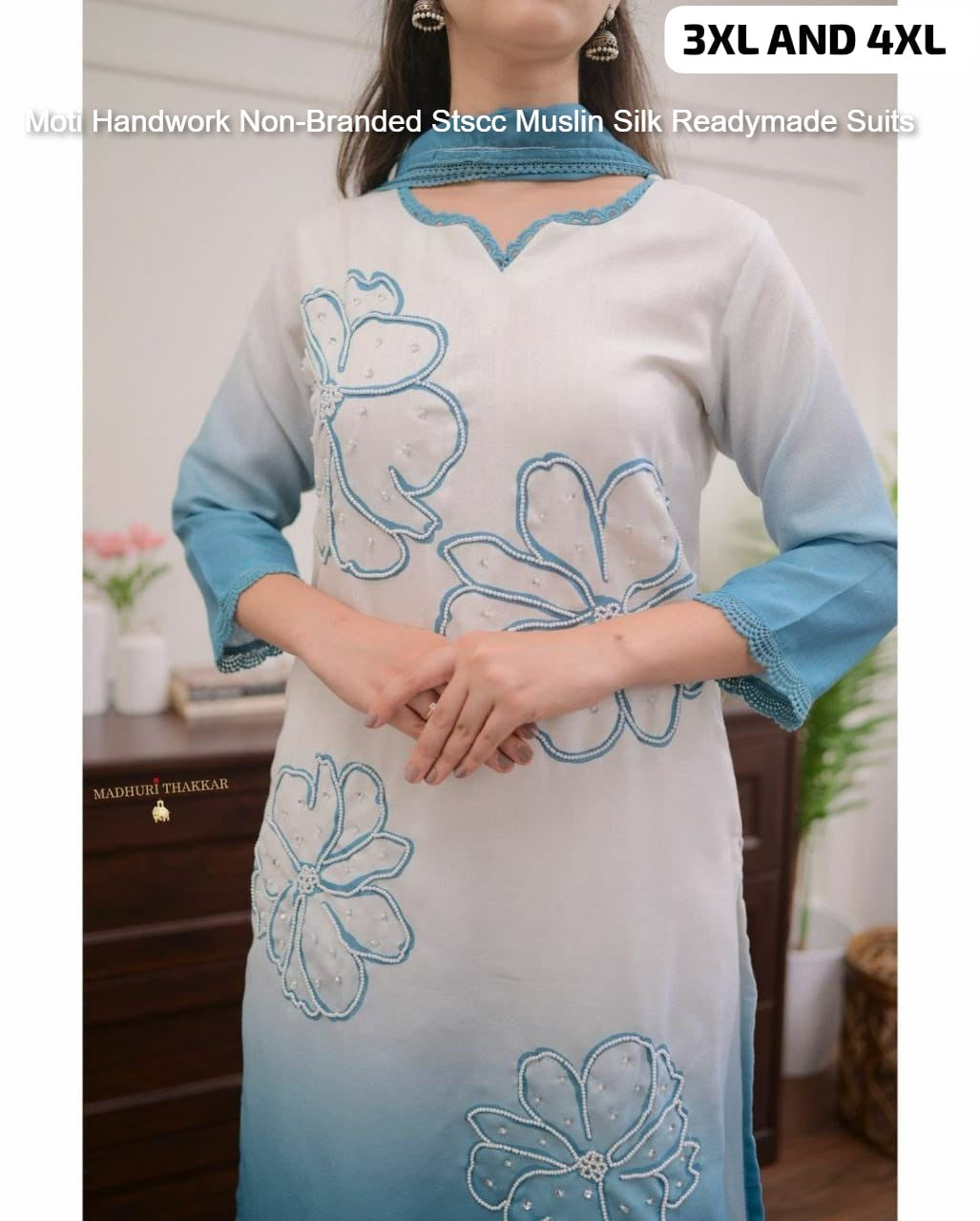 Moti Handwork Non-Branded Stscc Muslin Silk Readymade Suits