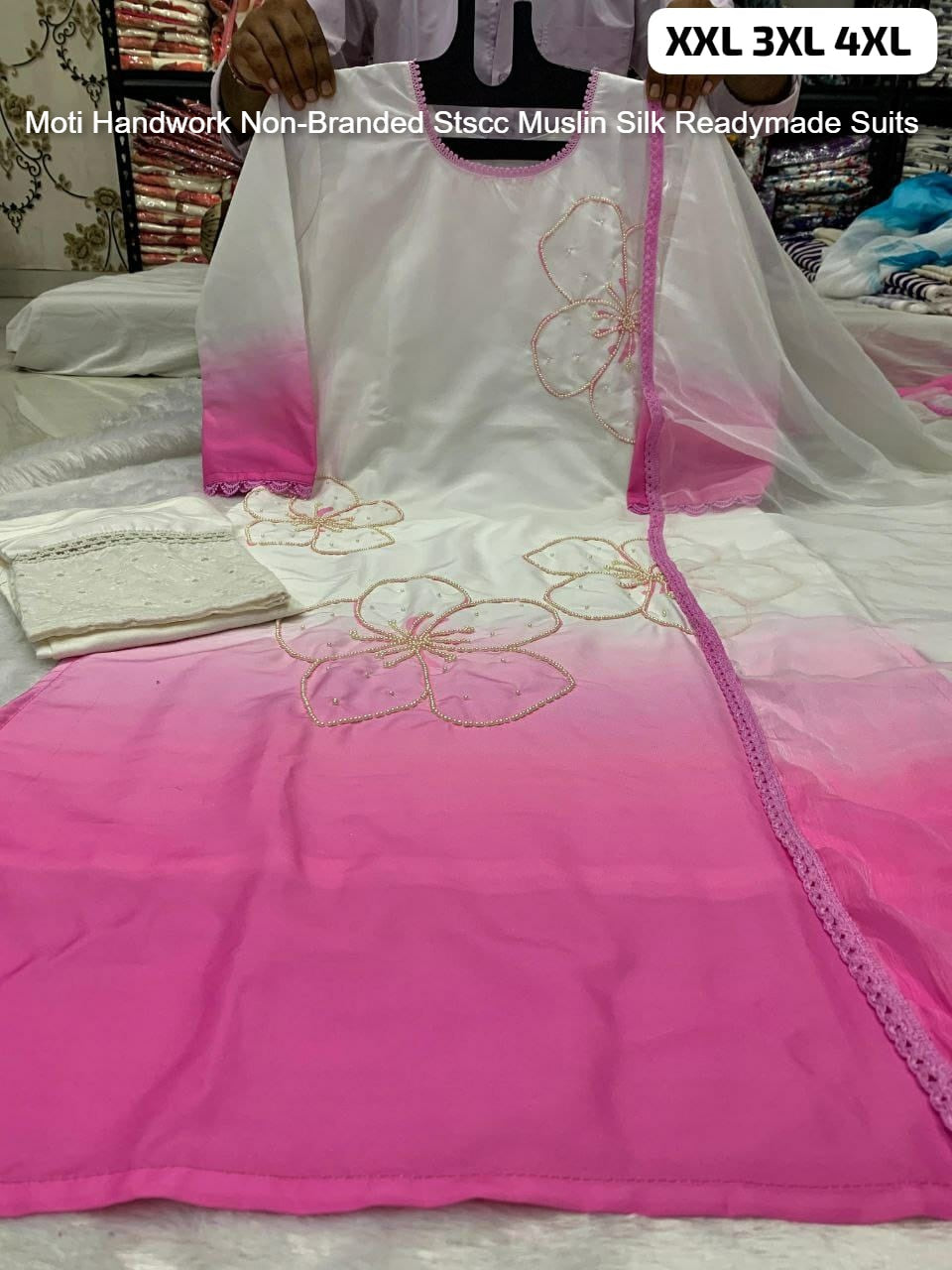 Moti Handwork Non-Branded Stscc Muslin Silk Readymade Suits