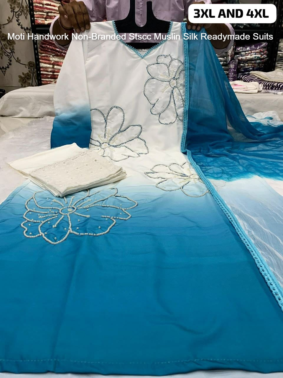 Moti Handwork Non-Branded Stscc Muslin Silk Readymade Suits