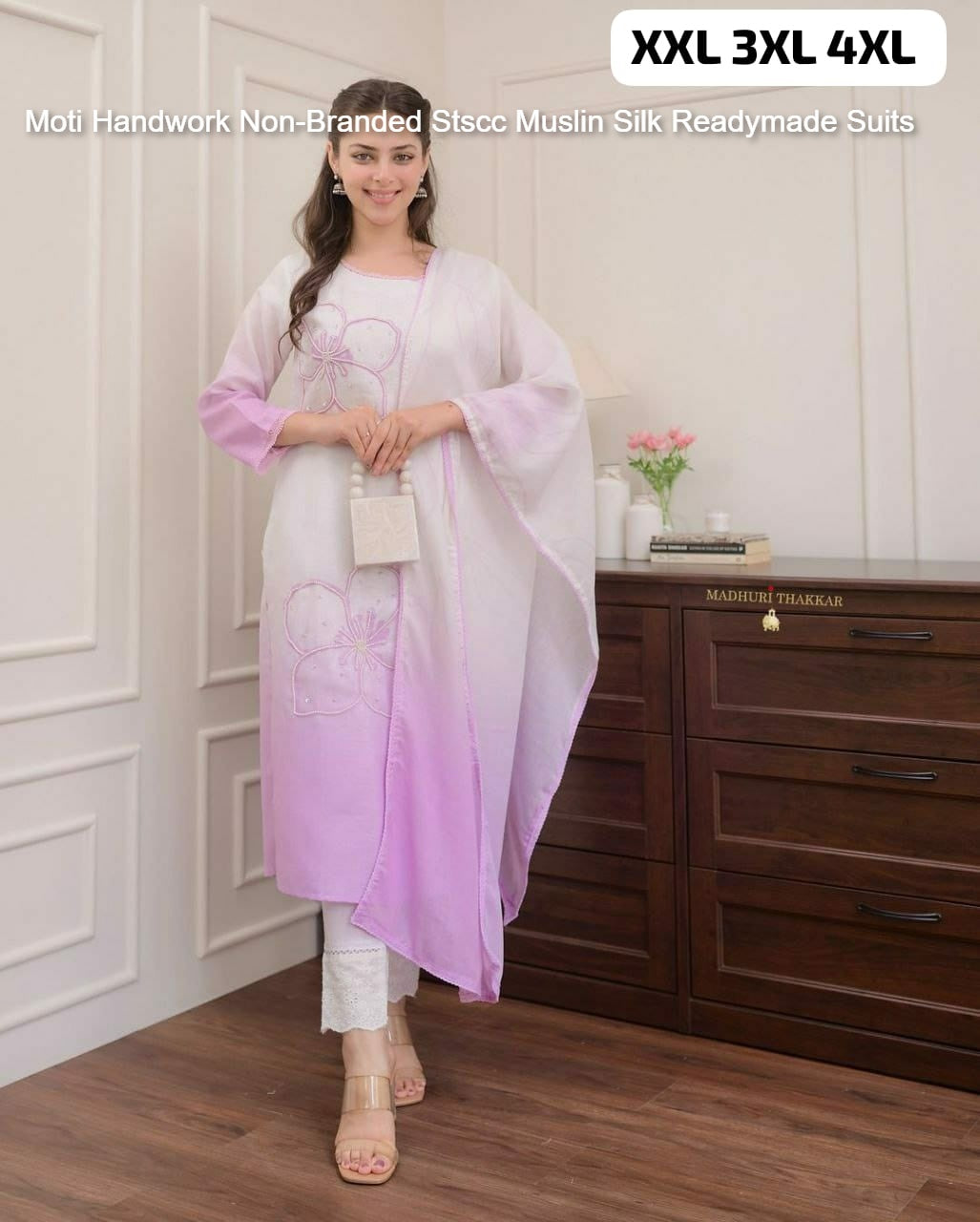 Moti Handwork Non-Branded Stscc Muslin Silk Readymade Suits