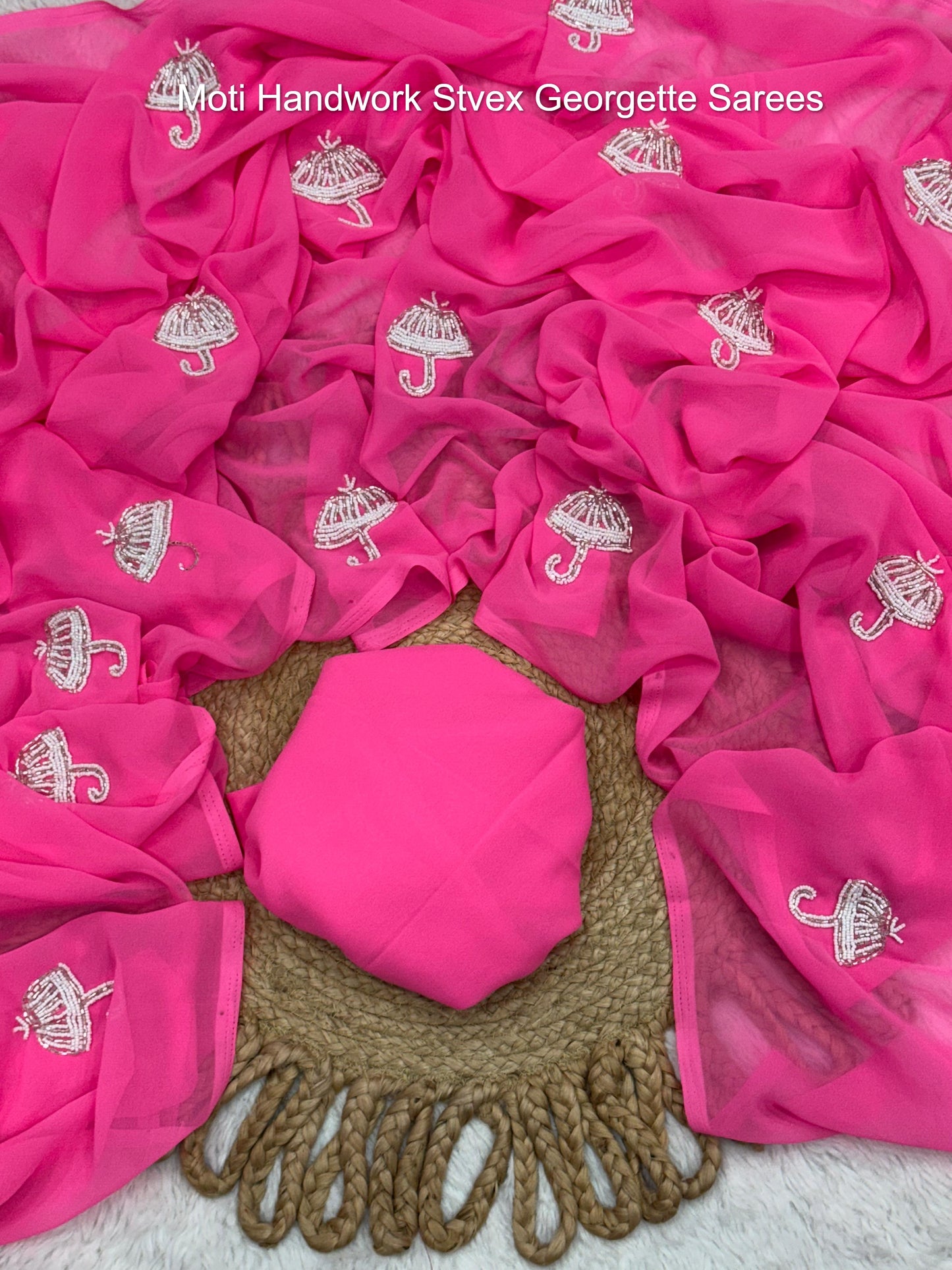 Moti Handwork Stvex Georgette Sarees