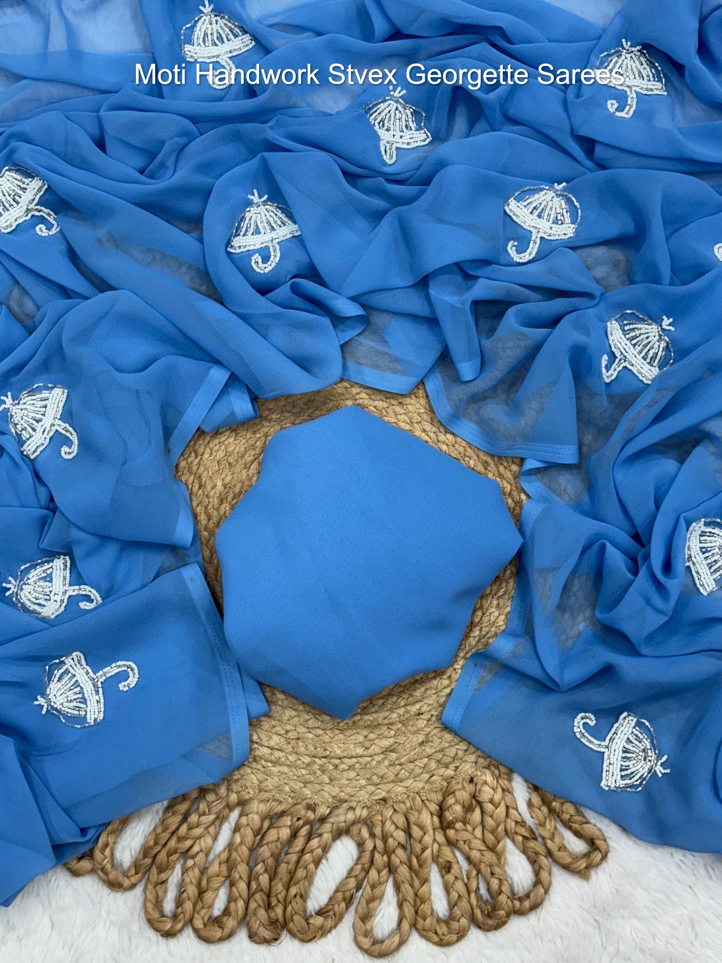 Moti Handwork Stvex Georgette Sarees