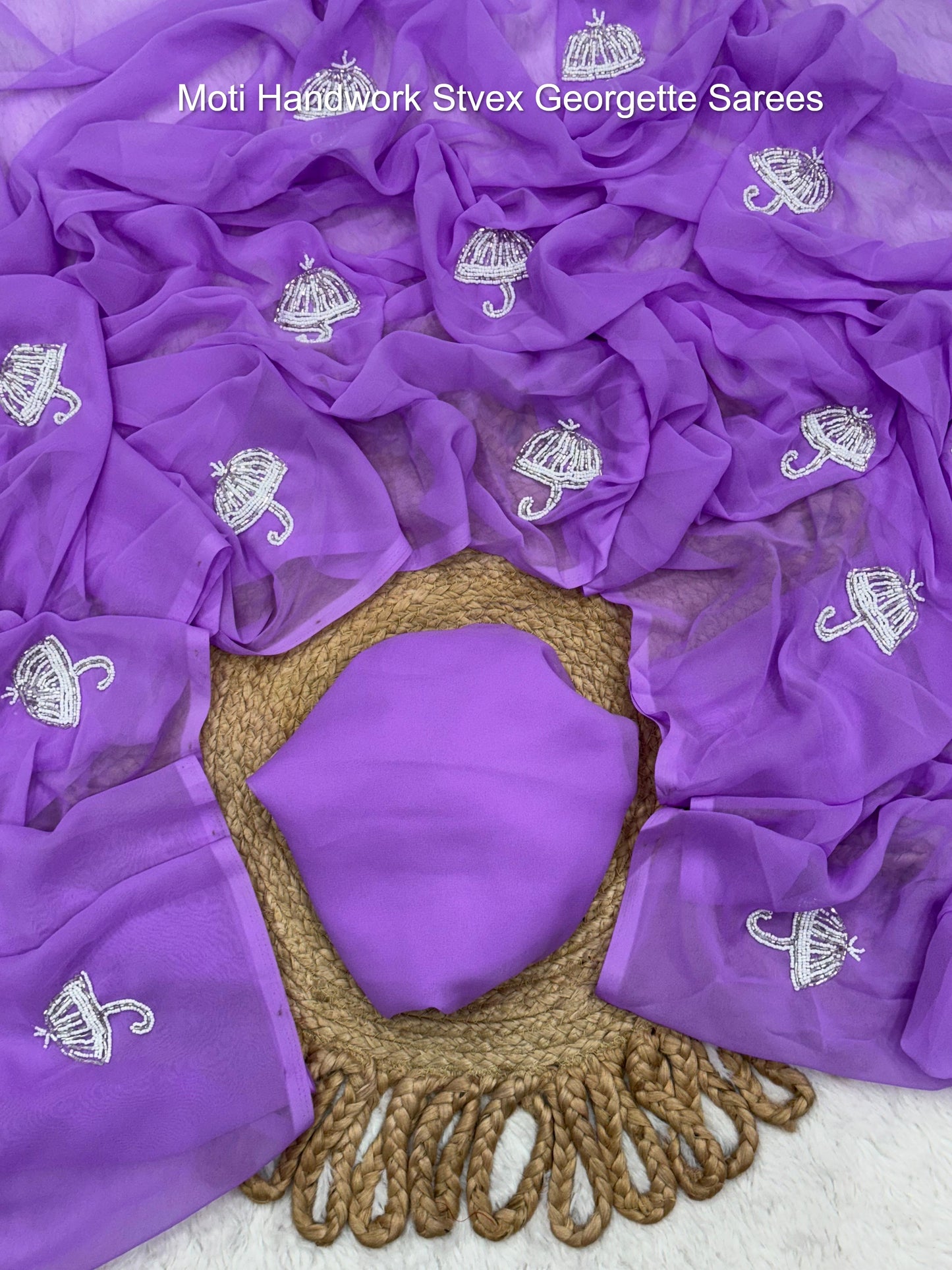 Moti Handwork Stvex Georgette Sarees