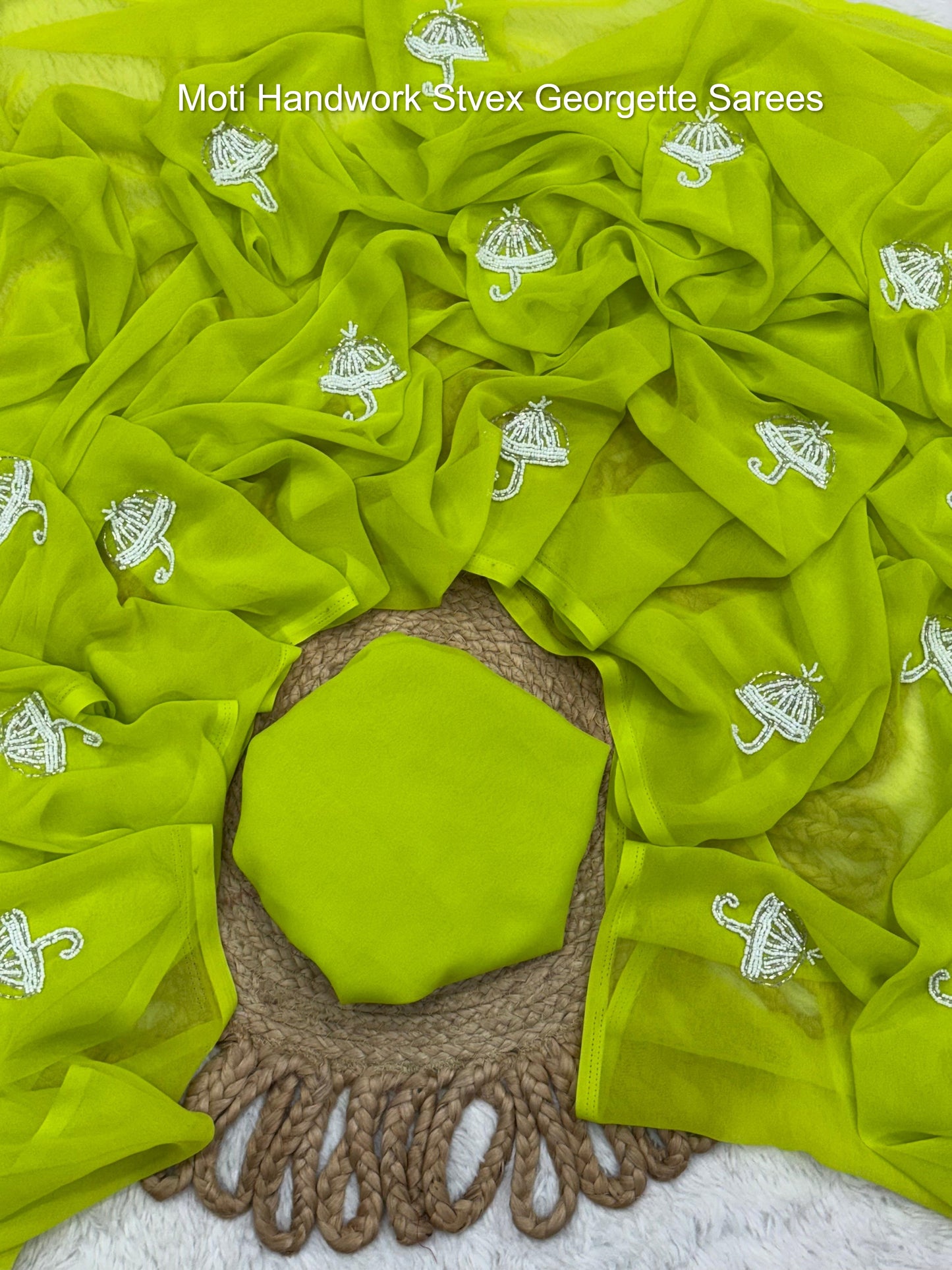 Moti Handwork Stvex Georgette Sarees