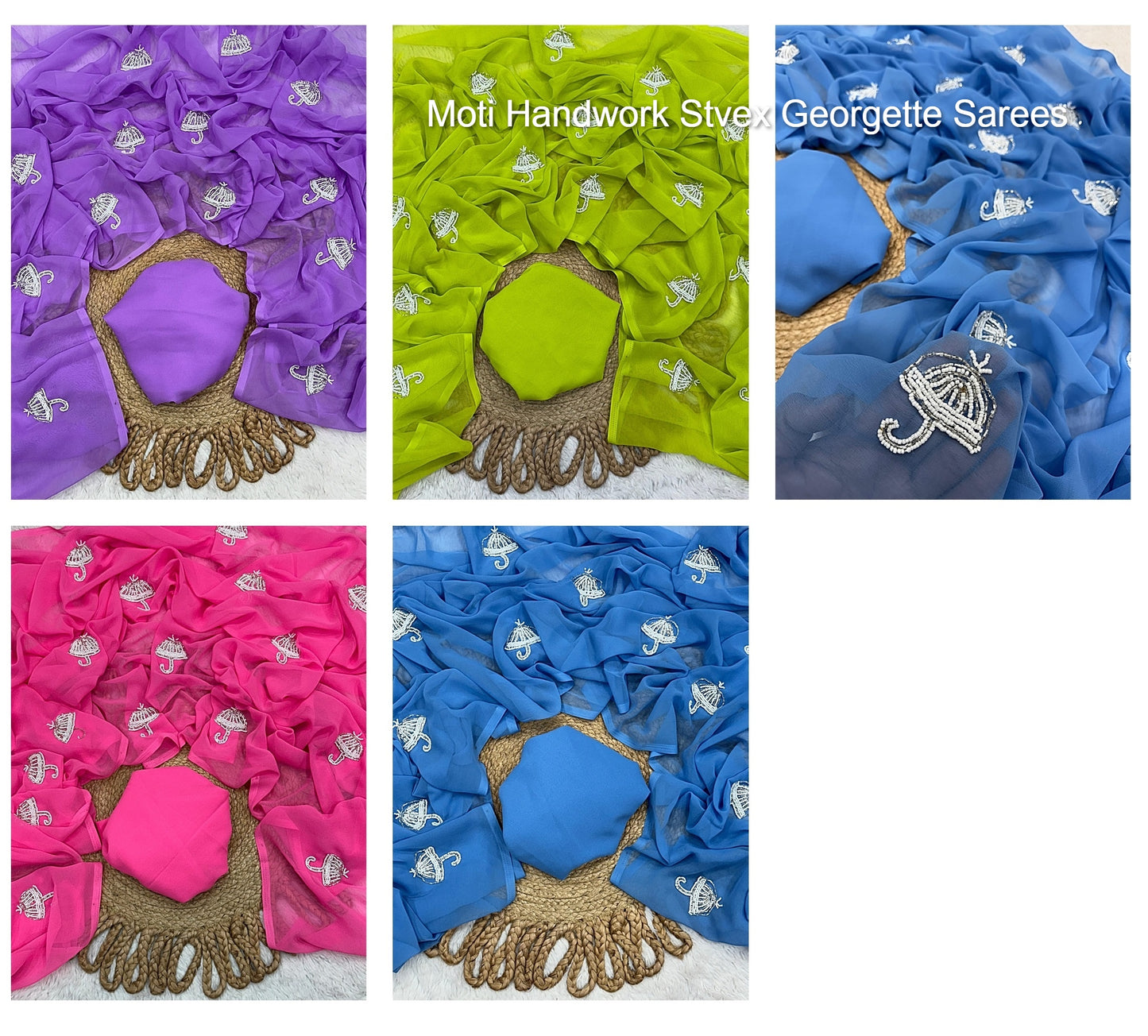 Moti Handwork Stvex Georgette Sarees