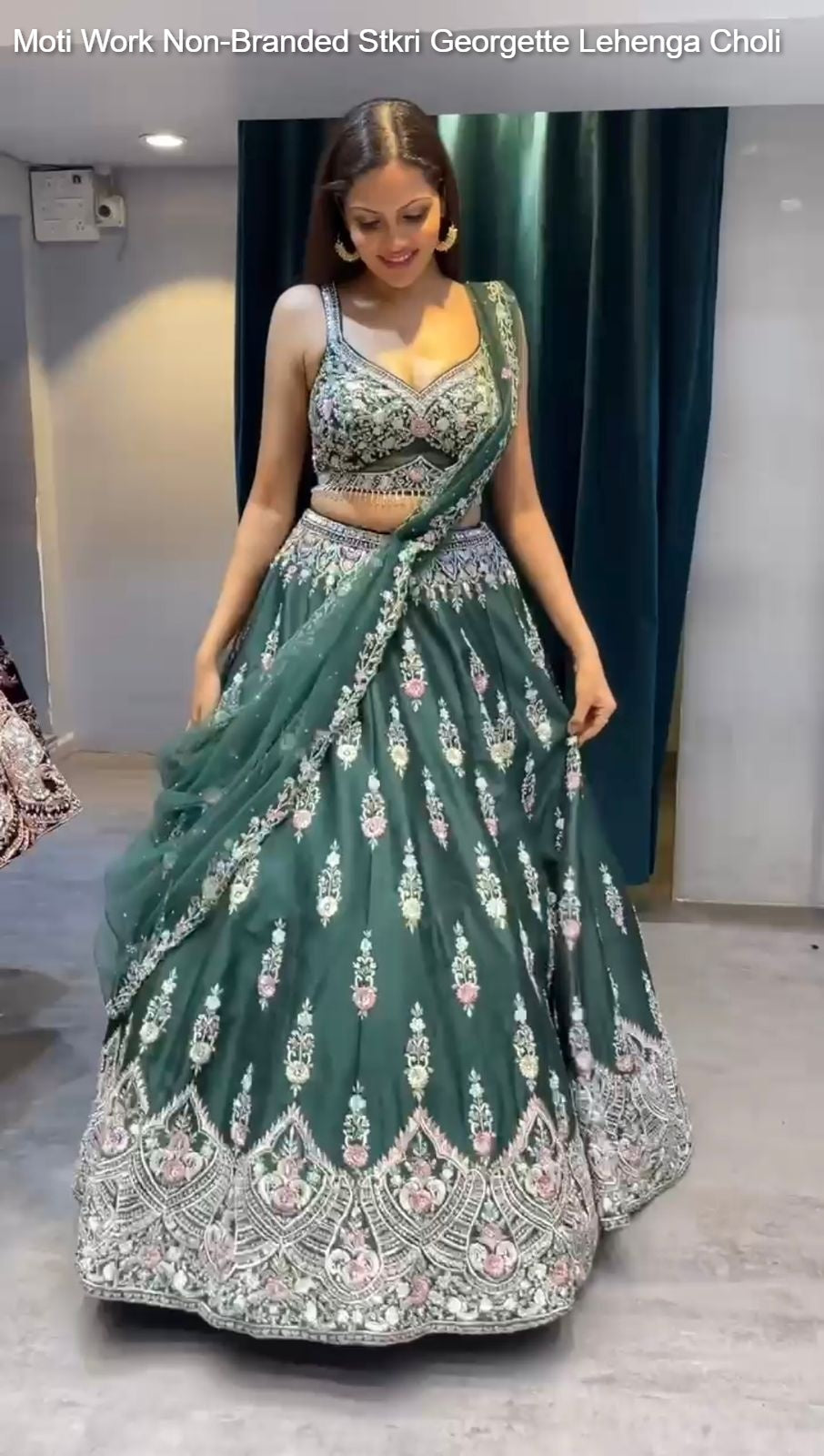 Moti Work Stkri Georgette Lehenga Choli
