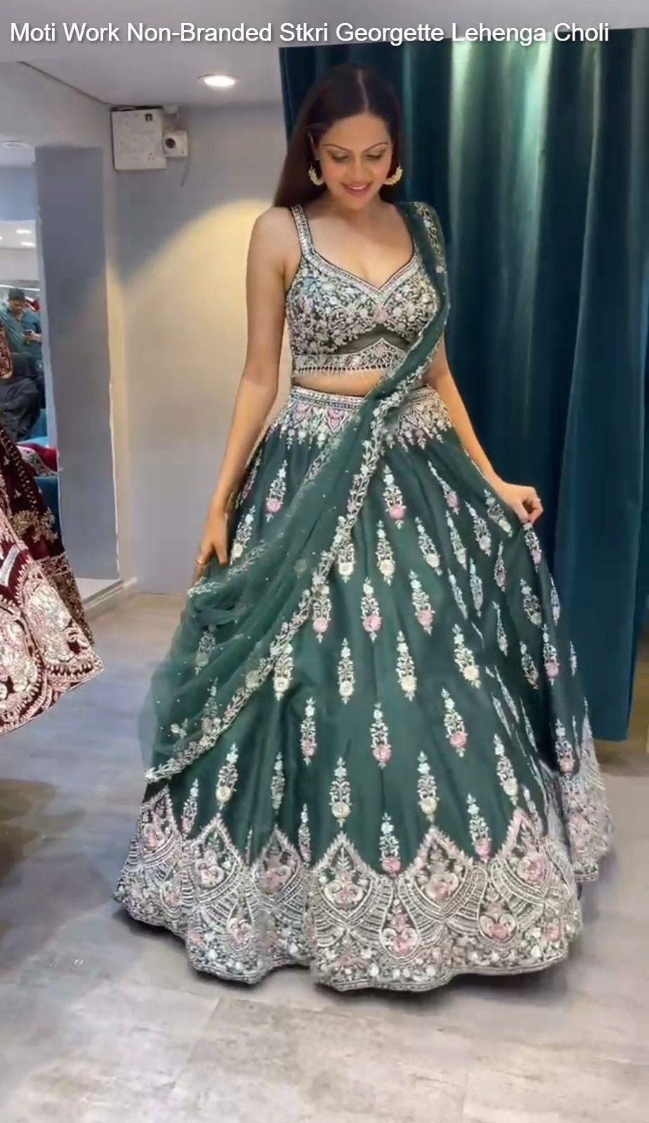 Moti Work Stkri Georgette Lehenga Choli