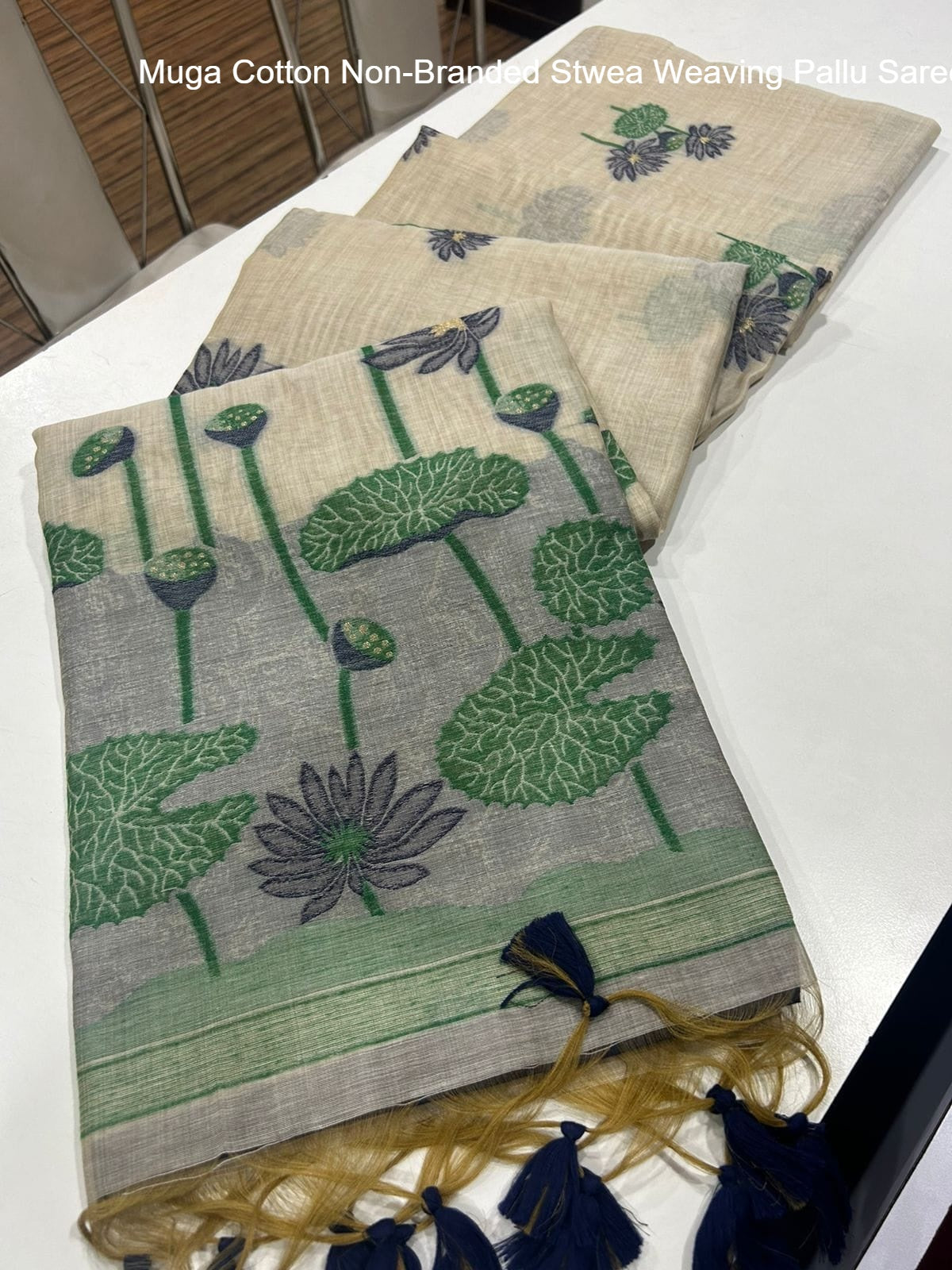 Muga Cotton Non-Branded Stwea Weaving Pallu Sarees