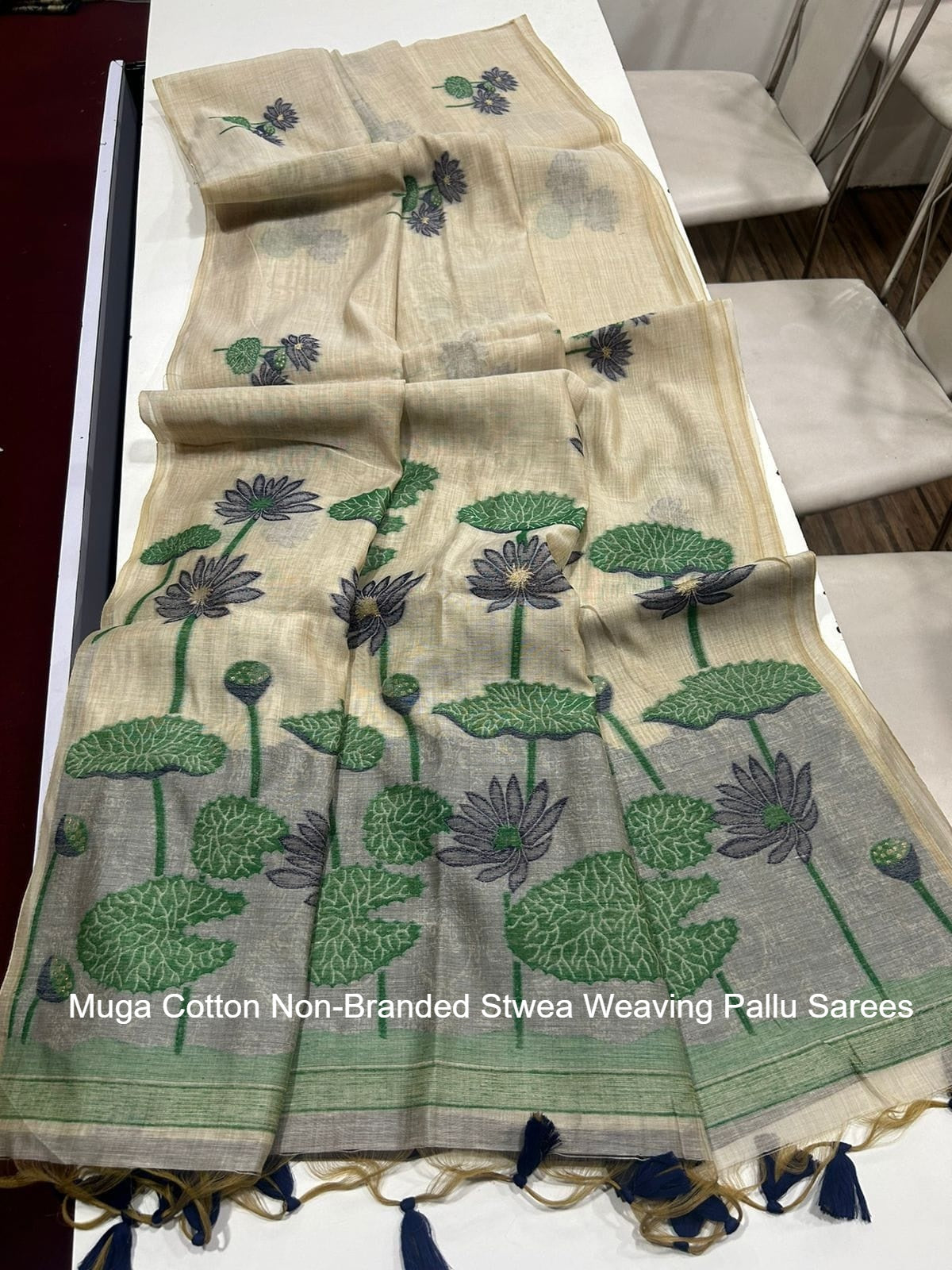 Muga Cotton Non-Branded Stwea Weaving Pallu Sarees