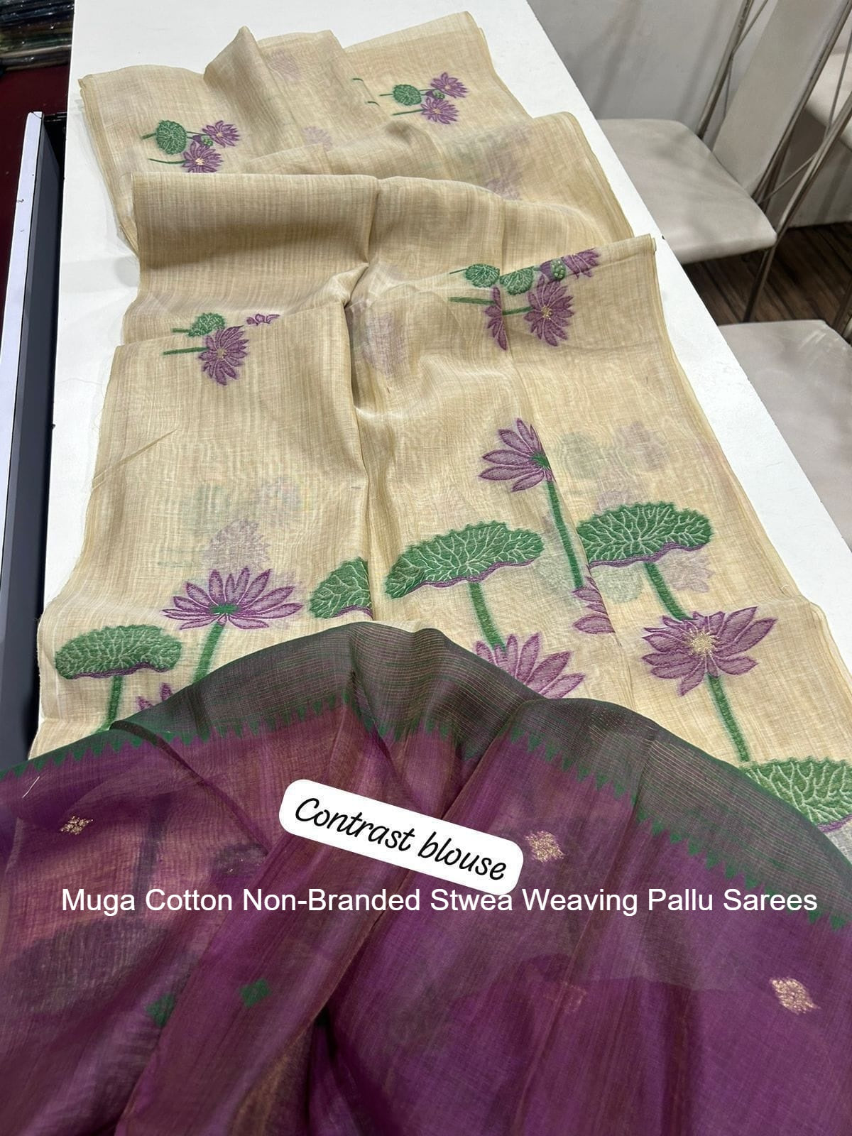 Muga Cotton Non-Branded Stwea Weaving Pallu Sarees