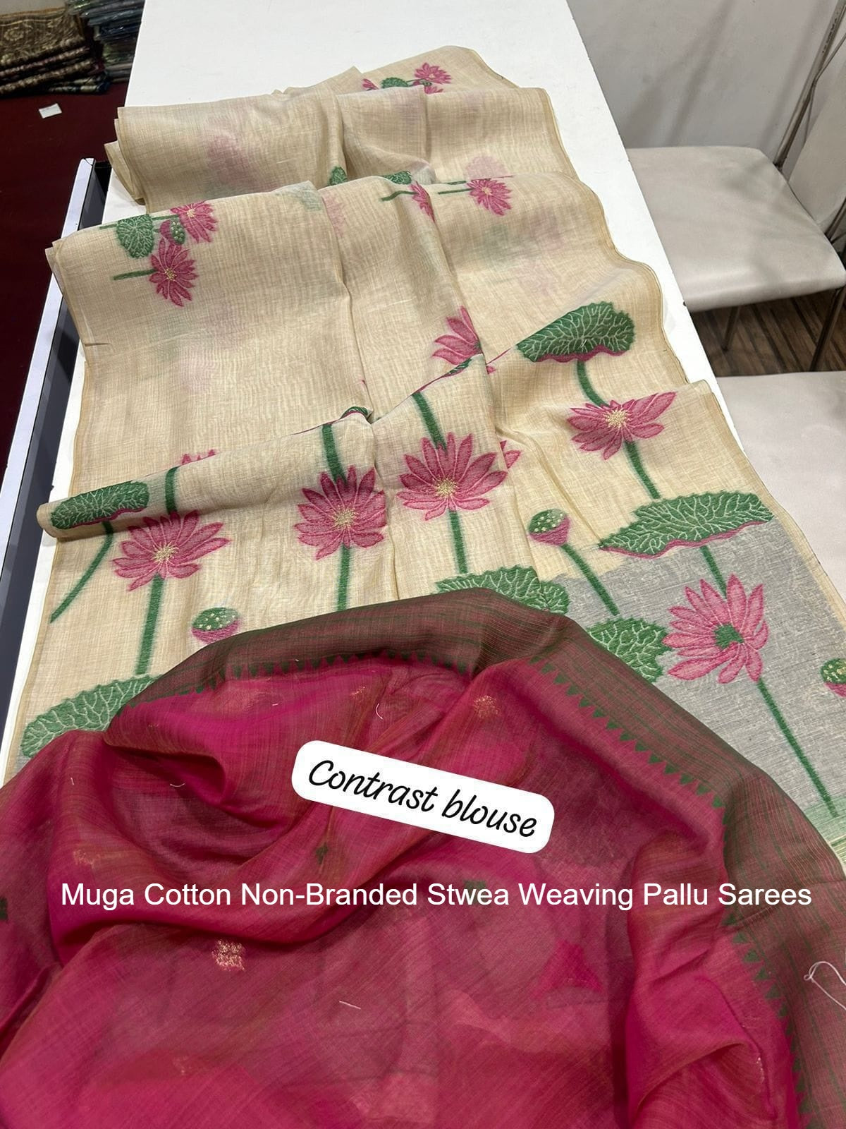 Muga Cotton Non-Branded Stwea Weaving Pallu Sarees