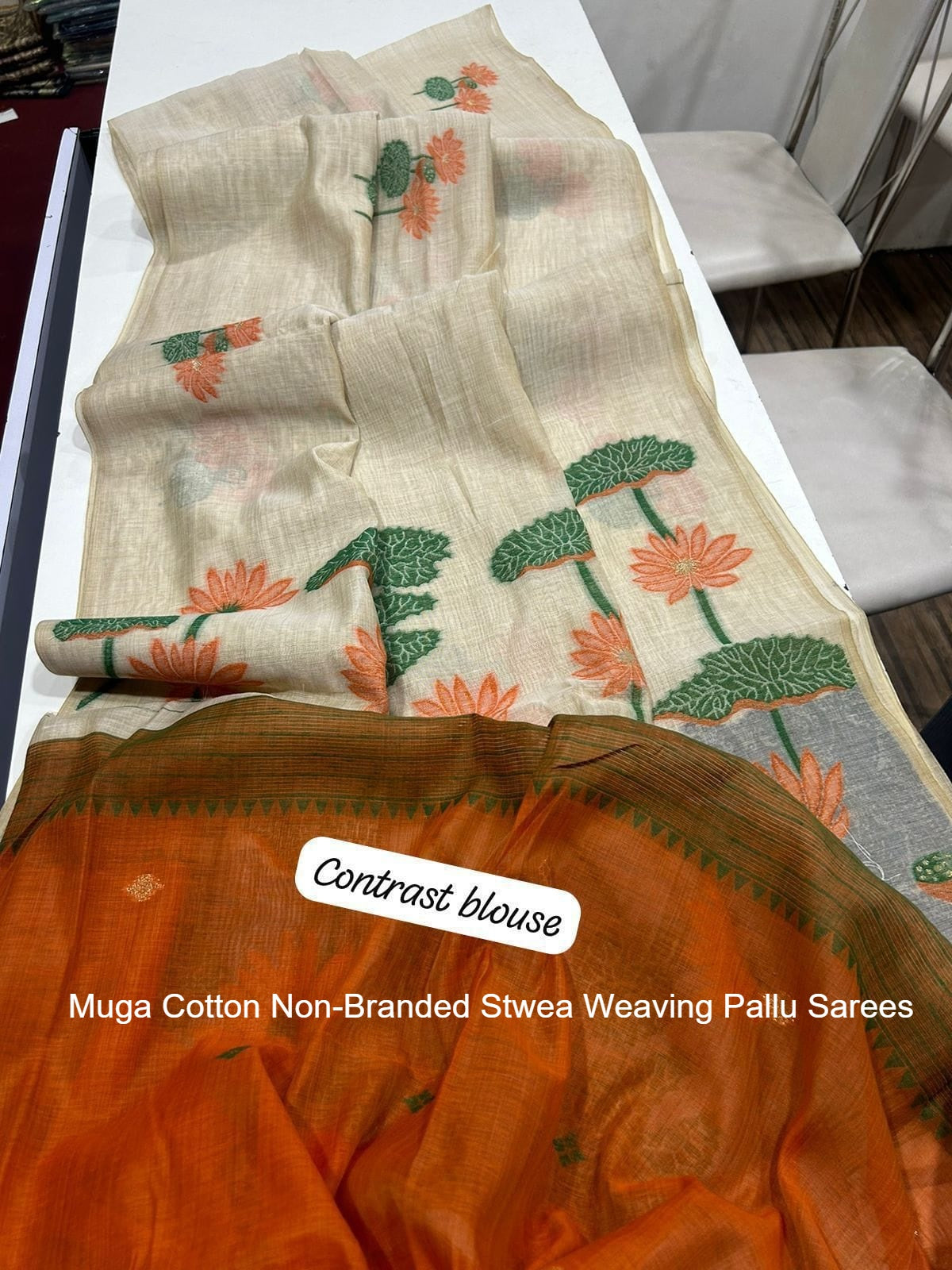 Muga Cotton Non-Branded Stwea Weaving Pallu Sarees