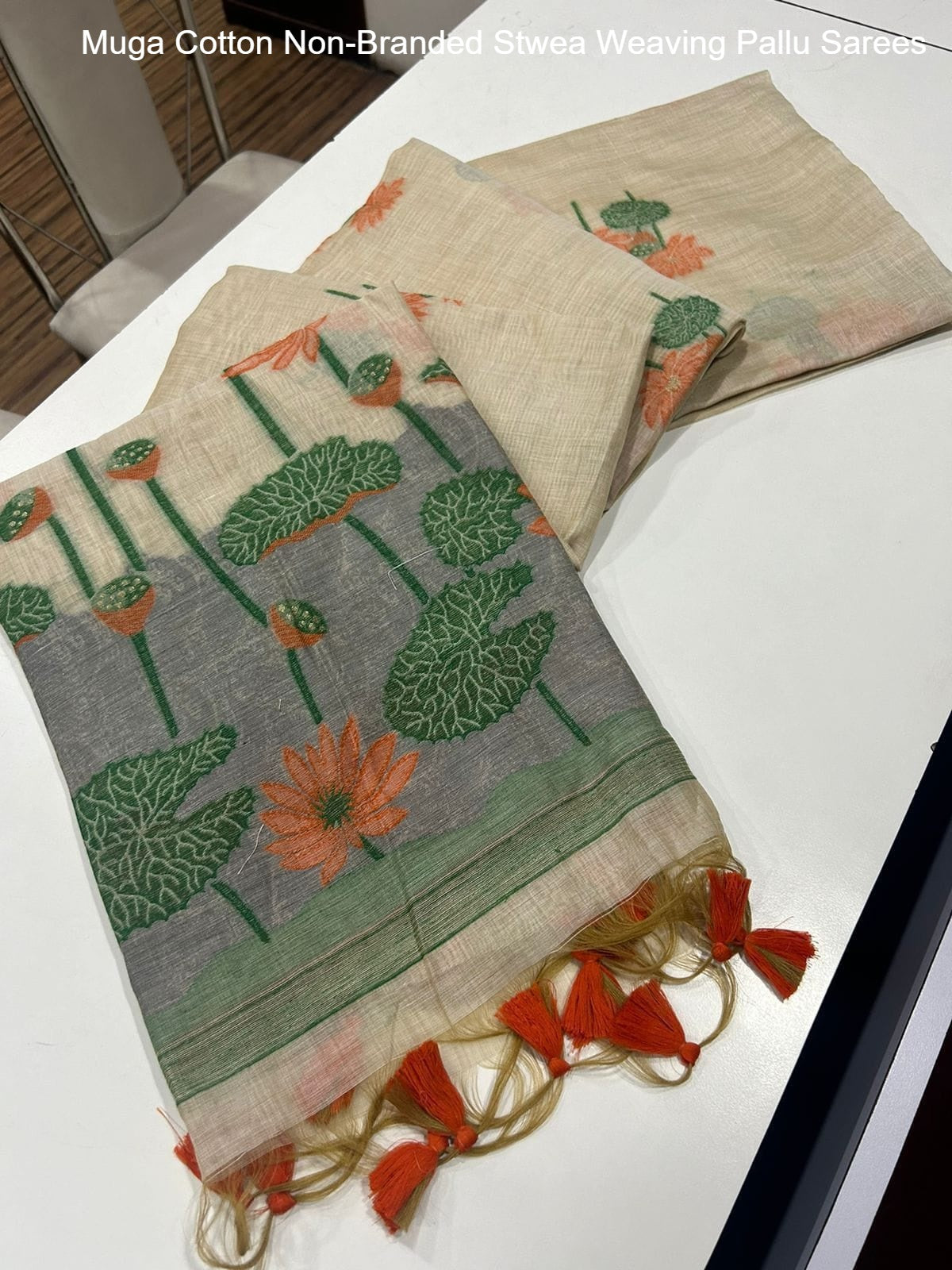 Muga Cotton Non-Branded Stwea Weaving Pallu Sarees