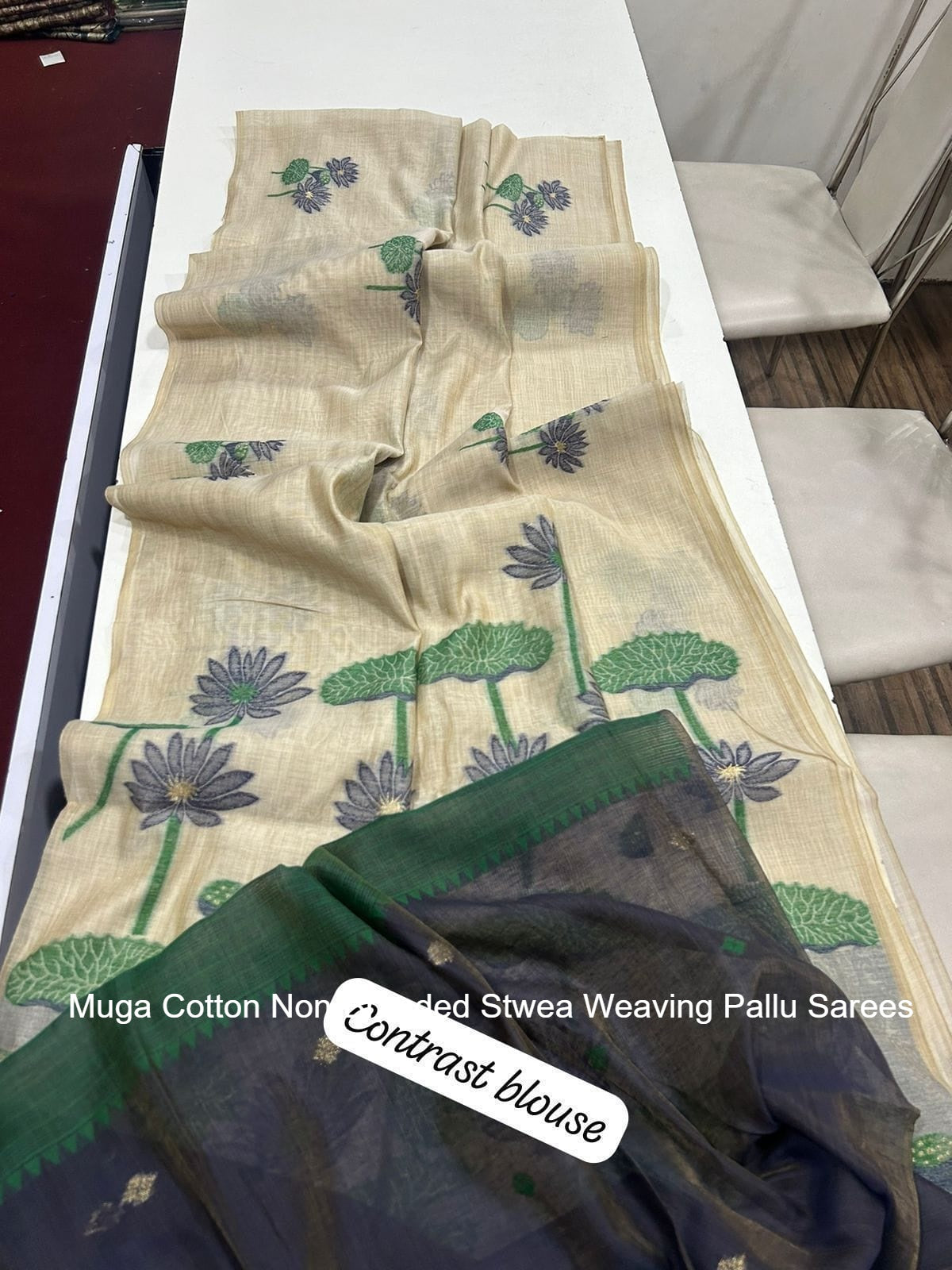 Muga Cotton Non-Branded Stwea Weaving Pallu Sarees